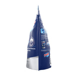 Opposite side view of a DampRid refill pouch showing storage instructions and small product images on blue packaging
