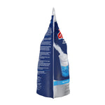 Side view of a standing DampRid refill pouch showing partial product artwork and text on blue packaging