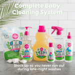 Assorted Dapple Baby cleaning products displayed together as a complete baby cleaning system on a countertop