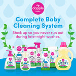 Promotional graphic titled 'Complete Baby Cleaning System' showing a range of Dapple Baby cleaning products