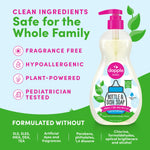 Claim panel showing Dapple bottle and text listing 'Clean ingredients' and benefits like fragrance free and hypoallergenic