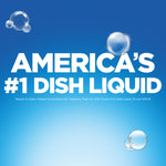 Blue gradient graphic with soap bubbles and bold text declaring America's #1 dish liquid, Dawn branding visible