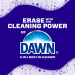 Graphic with Dawn logo and text highlighting cleaning power against a purple bubbly background