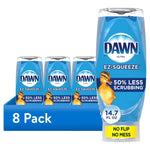 Tray of multiple Dawn EZ-Squeeze bottles with one large bottle in front and '8 Pack' printed on blue base