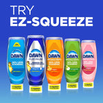 Promotional lineup of Dawn EZ-Squeeze bottles in multiple colors with headline 'Try EZ-Squeeze' on a blue background