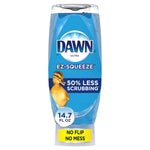 Single upside-down Dawn EZ-Squeeze Ultra dish liquid bottle with duckling graphic and 14.7 fl oz badge