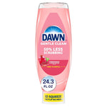 Single upside-down pink Dawn Gentle Clean bottle labeled 50% less scrubbing with pomegranate and rose water scent