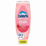 Upside-down Dawn Gentle Clean pink dishwashing bottle labeled pomegranate & rose water scent, EZ-squeeze cap