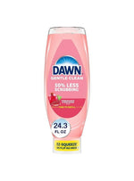 Pink Dawn Gentle Clean dish soap bottle with 24.3 fl oz callout and pomegranate & rose water label, EZ-squeeze cap