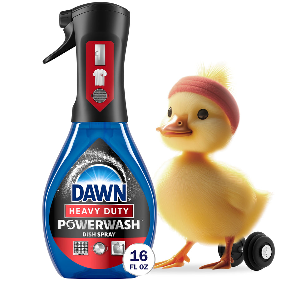 Blue Dawn Heavy Duty Powerwash spray bottle with duck mascot beside it on a white background