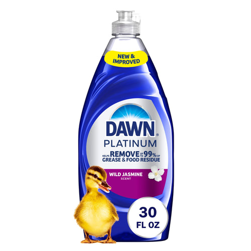 Single bottle of Dawn Platinum dish soap with a yellow duckling on the label and '30 fl oz' badge