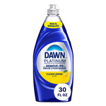 Single bottle of Dawn Platinum dish soap with clean lemon label and 30 fl oz badge on white background