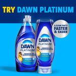 Two Dawn Platinum bottles on a blue background with promotional text 'Try Dawn Platinum' and a circular callout