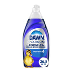 Single Dawn Platinum Fresh Rain dishwashing liquid bottle with duckling graphic and 26.8 fl oz label on a white background