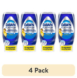 Four upright Dawn Platinum Fresh Rain EZ-Squeeze dish soap bottles shown side-by-side on white background