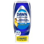 Single upside-down Dawn Platinum Fresh Rain EZ-Squeeze dish soap bottle with visible label and 12.2 fl oz badge