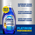 Dawn Platinum bottle with marketing text highlighting superior clean and platinum performance