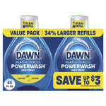 Value-pack packaging showing two Dawn Platinum Plus Powerwash refill bottles with lemon scent branding