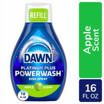 Blue Dawn Platinum Plus Powerwash dish spray refill bottle with apple scent label and 16 fl oz callout