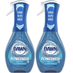 Two Dawn Platinum Powerwash dish spray bottles side-by-side with blue labels on white background.