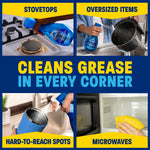 Four-panel collage showing Dawn Powerwash used on stovetops, oversized items, hard-to-reach spots and microwaves