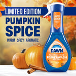 Dawn Powerwash bottle labeled limited edition pumpkin spice displayed with pumpkins and cinnamon sticks