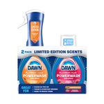 Two Dawn Platinum Plus Powerwash refill bottles in packaging with a blue pumpkin-spice starter spray visible