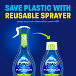 Graphic promoting reusable sprayer and 16 oz refill showing a full-size spray bottle and a refill bottle