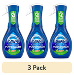 Three blue Dawn Platinum Plus Powerwash spray bottles with Gain scent shown side-by-side on white background