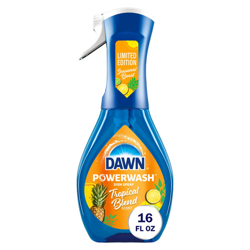 Blue Dawn Powerwash spray bottle with orange Tropical Blend label and 16 fl oz badge