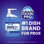 Large Dawn Pro pump jug shown next to the Dawn Pro logo with the claim '#1 dish brand for pros' on a purple background