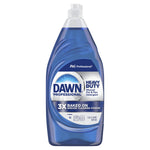 Clear plastic bottle of Dawn Professional Heavy Duty blue dish detergent with label and flip-top cap