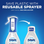 Graphic promoting ‘Save Plastic with Reusable Sprayer’ showing a reusable trigger sprayer and a refill bottle