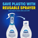 Graphic promoting reusable sprayer showing a Dawn Powerwash spray bottle and a 16 oz refill bottle with arrow between them