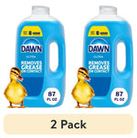 Two Dawn Ultra refill jugs in blue with duckling graphic and 87 fl oz label, shown side by side with a '2 Pack' banner