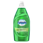 Clear-topped green Dawn Ultra antibacterial dish liquid bottle with front branding and label
