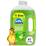 Green Dawn Ultra refill jug with apple blossom label, duckling graphic and 67 fl oz badge