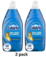 Two bottles of blue Dawn dishwashing liquid with duckling logo and 38 fl oz label, shown side by side as a 2-pack.