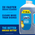 Partial Dawn Ultra jug on right with text claims about faster grease cleaning and 'THE BETTER GREASE GETTER' tagline