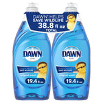 Two clear blue Dawn Ultra bottles in a linked pack with original scent label and duckling graphic