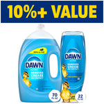 Two Dawn Ultra dish soap bottles (large refill jug and EZ-squeeze bottle) with value banner