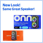 Onn Large Party Speaker Gen 2 with LED Lighting, IPX4 Water-Resistant, 4 Speakers, Black