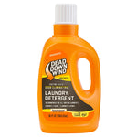 Bright orange Dead Down Wind concentrated laundry detergent bottle with unscented label and built-in handle on white background