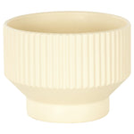 Large cream ceramic planter with vertical ribs and tapered pedestal base shown against a white backdrop.