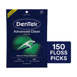 DenTek Advanced Clean floss picks retail pouch with product image and 150 count badge