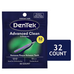 DenTek Advanced Clean slim brush retail pouch with purple brush graphic and 32 count callout