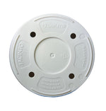 Underside of cream plastic planter showing drainage holes and molded 'Deroma' and 'Jacinto' markings