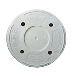 Underside of a cream plastic planter showing drainage holes and molded branding 'Deroma' and 'Jacinto'.