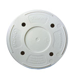 Underside of a cream Deroma Jacinto plastic planter showing molded logo, drainage holes and country-of-origin text