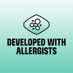 Teal gradient square graphic with icon and bold text reading 'Developed with Allergists' centered on the image.